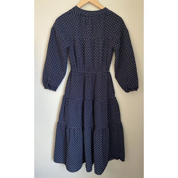 Madewell Dobby V Neck Tiered Dress Navy White Extra Small XS - Picture 5 of 6
